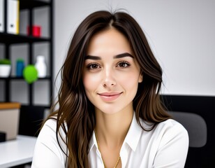 Fototapeta premium Confident Businesswoman Portrait Office Background Smiling Woman