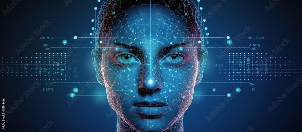 Aufkleber digital human face with data visualization and technology elements