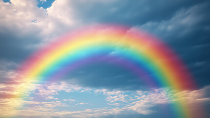 Vibrant rainbow over rural countryside landscape