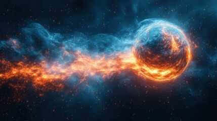 Obraz premium Fiery celestial body amidst swirling cosmic clouds