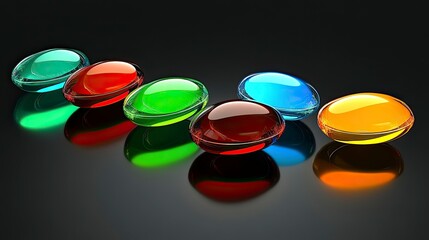 Colorful gel capsules arranged in a striking display