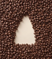Coffee beans arranged in a triangular pattern, closeup, macro, pattern