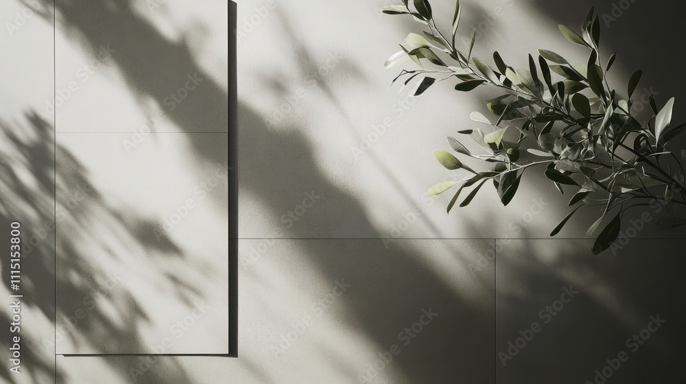 Aufkleber a serene composition of light and shadow on a textured surface with a branch.