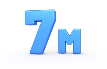 7M 3D illustration isolated with Blue Color on white background 3D 10 Million Text Number. 3D rendering