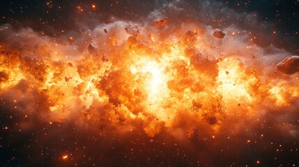 Naklejka premium Explosive cosmic nebula in vibrant orange and gold hues