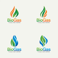Biogas logo. Oil and gas logo. Biogas logo energy with Fire and leaf elements