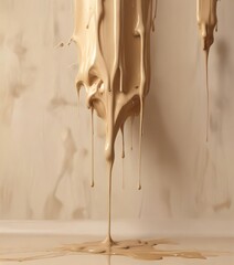 Abstract expressionist oil paint dripping onto beige canvas background , textured, earthy