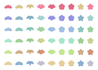 カラフルな和風の花と植物のアイコンイラストセット