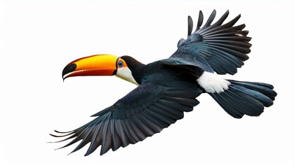 Obraz premium toucan in flight isolated on white background