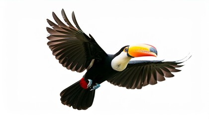 toucan in flight isolated on white background