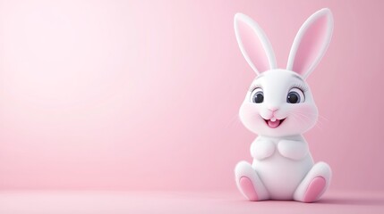 Fototapeta premium Cute 3D Rabbit with Pink Background and Cheerful Expression