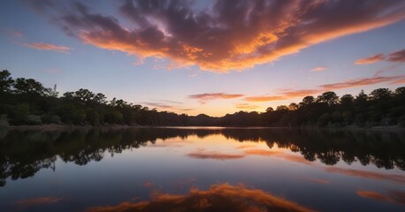 Obraz premium The vibrant colors of the Texas sunsets reflected in the calm waters of Lady Bird Lake, lake, vibrant colors, water