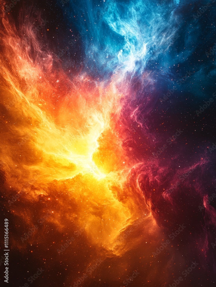 Poster A Vibrant Burst of Colorful Light Breaking Through the Darkness in a Cosmic Display of Energy and Emotion in an Expansive Universe