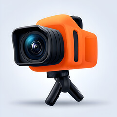 Compact camera design featuring a vibrant orange body and flexible tripod setup ideal for versatile photography purposes