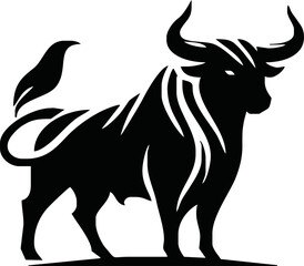 Black silhouette bull financial icons. Isolated on white background. Angry running bull icon illustration. Bull vector illustration. Domestic animal. Buffalo collection. Farm animal.
