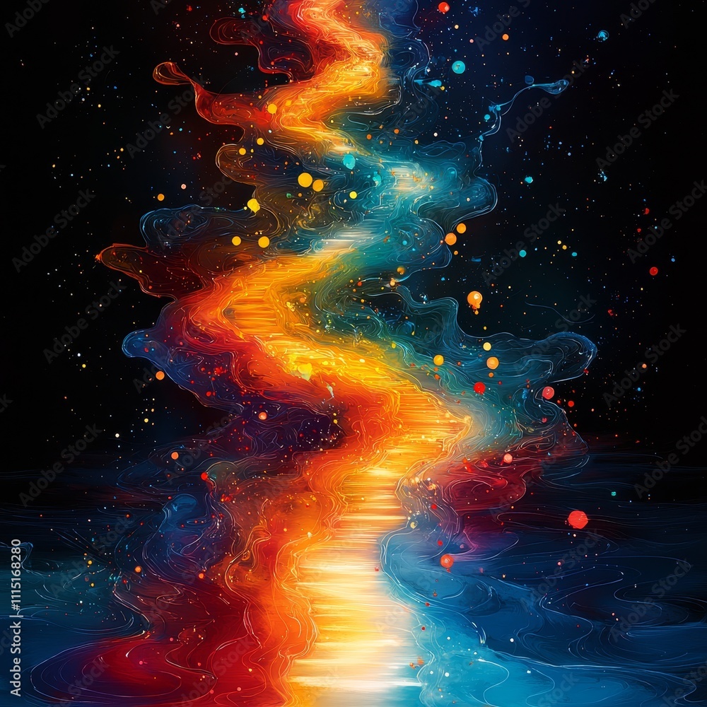 Poster abstract colorful wave with sparkles on a dark background