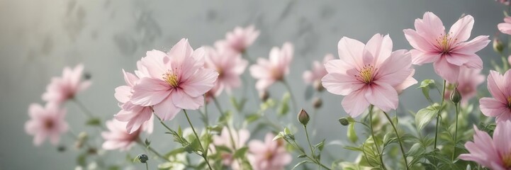 Delicate watercolor flowers in a soft focus background, gentle petals, soft brushstrokes