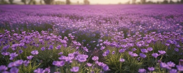 Obraz premium Field of purple flowers with a subtle gradient effect, blooming, violet, nature