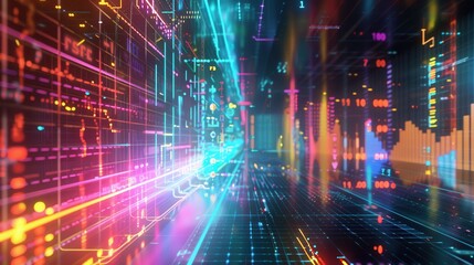 Fototapeta premium Energy stocks rise with solar electricity. Futuristic digital abstract landscape