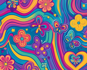 Abstract pattern with swirling pastel colors in blue, green, purple, pink, orange, and white, blending seamlessly to create depth and movement. Styled as glitch art with pixelated distortions for a dy