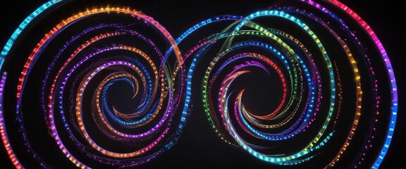A collection of colorful LED lights arranged in a spiral pattern against a dark background, dark, abstract