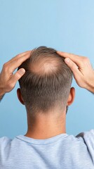Fototapeta premium Hair loss awareness male pattern baldness indoor setting health education content calm environment back view self-care concept
