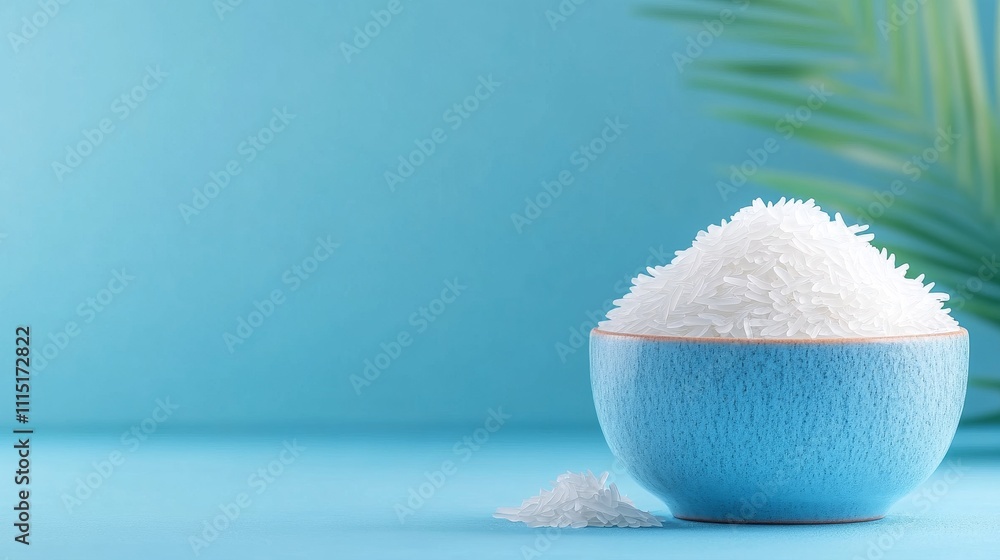 Poster single 3d model of empty bowl filled with rice on color background