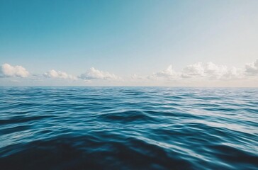 Fototapeta premium A vast and tranquil ocean stretching to the horizon, capturing the endless beauty of the Pacific or Atlantic, creating a perfect wallpaper with negative space for travel and commercial backgrounds.