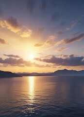 Obraz premium Soft abstract yellow hues blending with darkening blue sky at sunrise, dawn, peaceful, yellow