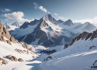Snowy mountain scenery with Zugspitze peak and surrounding peaks , germany, alps, snow