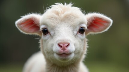 Obraz premium close-up of a lamb's face with big, expressive eyes and soft fur, highlighting its adorable features and the innocence of young animals
