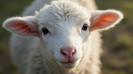Obraz premium close-up of a lamb's face with big, expressive eyes and soft fur, highlighting its adorable features and the innocence of young animals