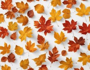 Fototapeta premium Cutout of autumn leaves on a white background, white, simple, fall