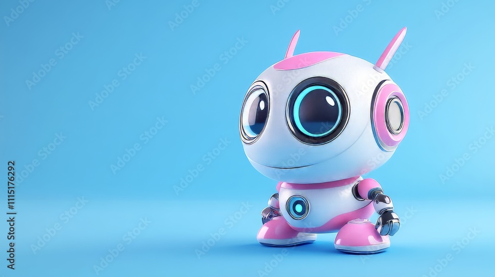 Poster cute 3d robot character on a colorful empty background