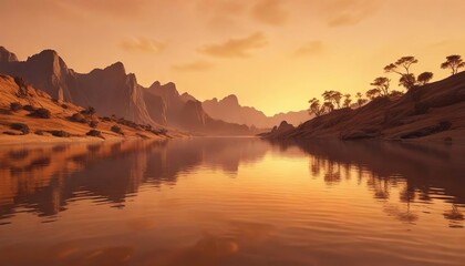 Obraz premium Serene Landscape with Orange Gradient Background and Ripples, gradient background, peaceful atmosphere