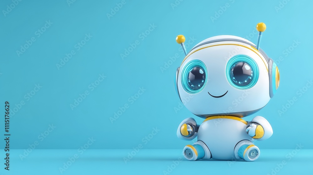 Poster cute 3d robot character isolated on a blue background scene