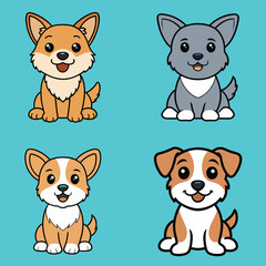 Set of Cute Teddy Roosevelt Terrier Dog Sitting isolated Vector illustration
