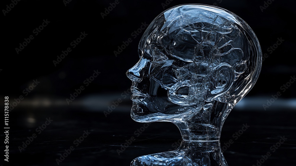 Canvas Prints Transparent glass head sculpture showing internal structures.