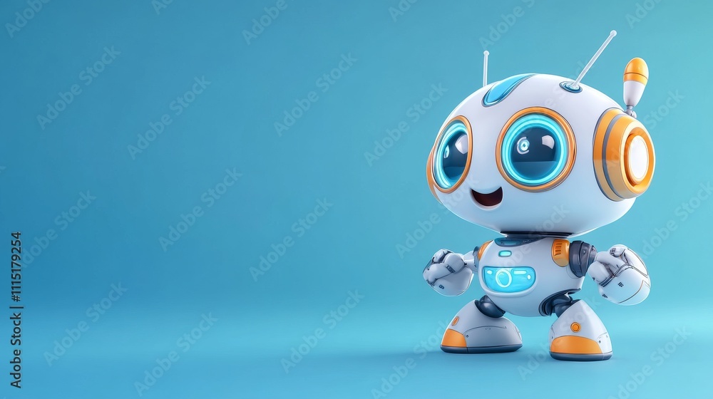 Poster Cute 3D Robot Model on Colorful Background with Empty Scene