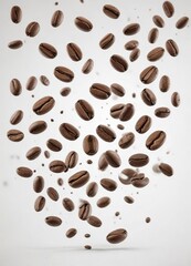 Obraz premium Coffee beans piece fly isolated on white background with clipping path, coffee, coffee beans