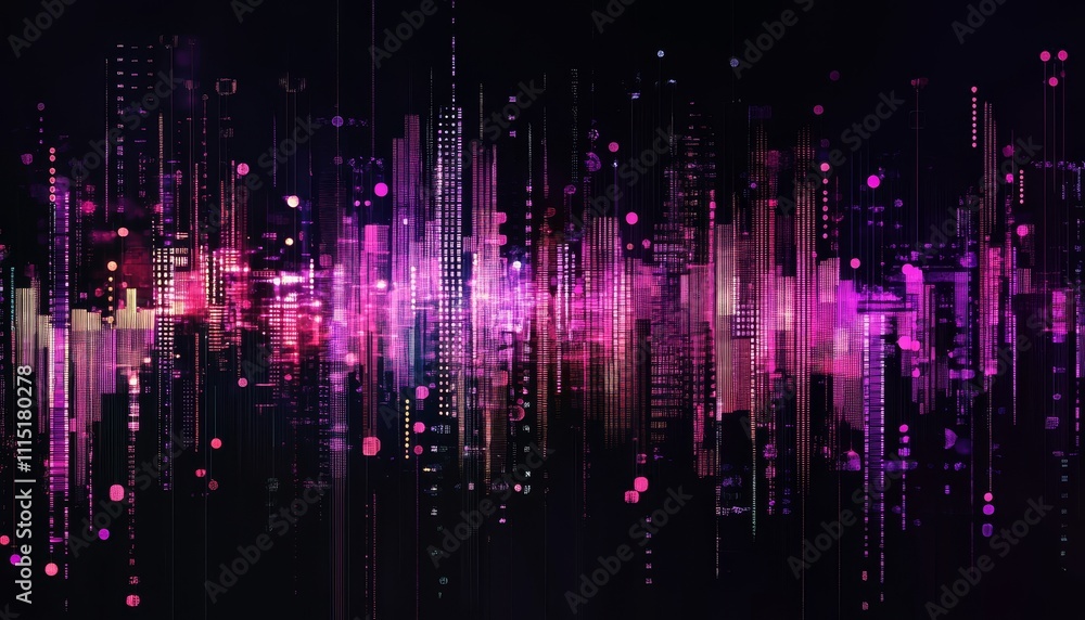 Poster vibrant visual representation of sound waves blending colors in a digital artwork with pulsating pat
