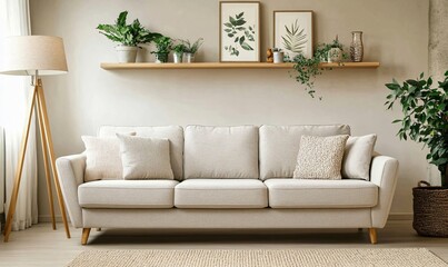 A cozy and inviting sofa placed in a warm living room, creating a comfortable and relaxing atmosphere for family gatherings or personal relaxation.