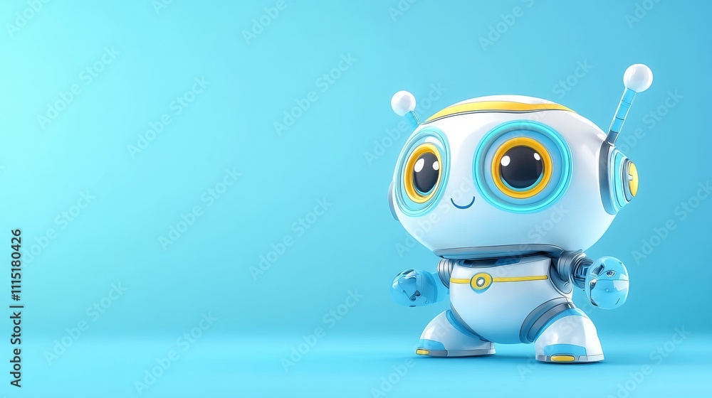Poster cute 3d robot model with colorful features on empty background