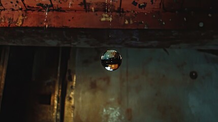 Reflections in a Droplet Hanging from an Old Ceiling Surface