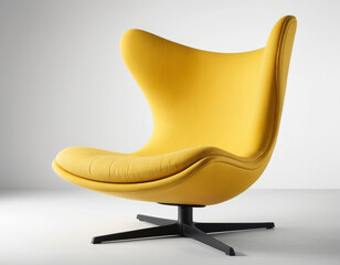 Iconic Yellow Egg Chair Isolated on White Background, Modern Luxurious Furniture Design Concept.