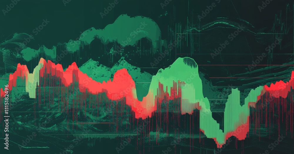 Poster visual representation of market trends utilizing vibrant colors to illustrate fluctuations and patte