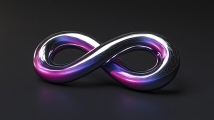Fototapeta premium 3D holographic infinity symbol, silver and purple gradient, high resolution, glowing edges, black background, 