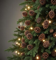Fototapeta premium A Christmas tree decorated with natural elements like pinecones and twigs, earthy ambiance, evergreen, decoration