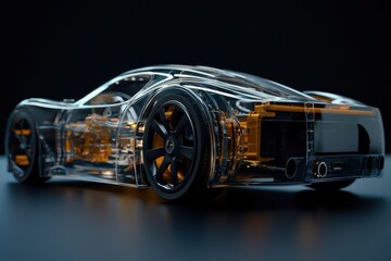 Obraz premium A car is shown in a glass case with a black background