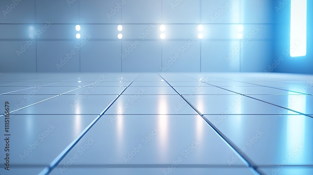 Poster empty 3d space with bright solar panel background and reflections